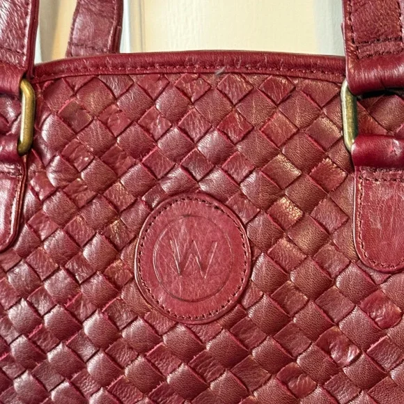 WanderersTravel Co. Sofia Woven Burgundy Leather Satchel ECU! - Picture 3 of 15